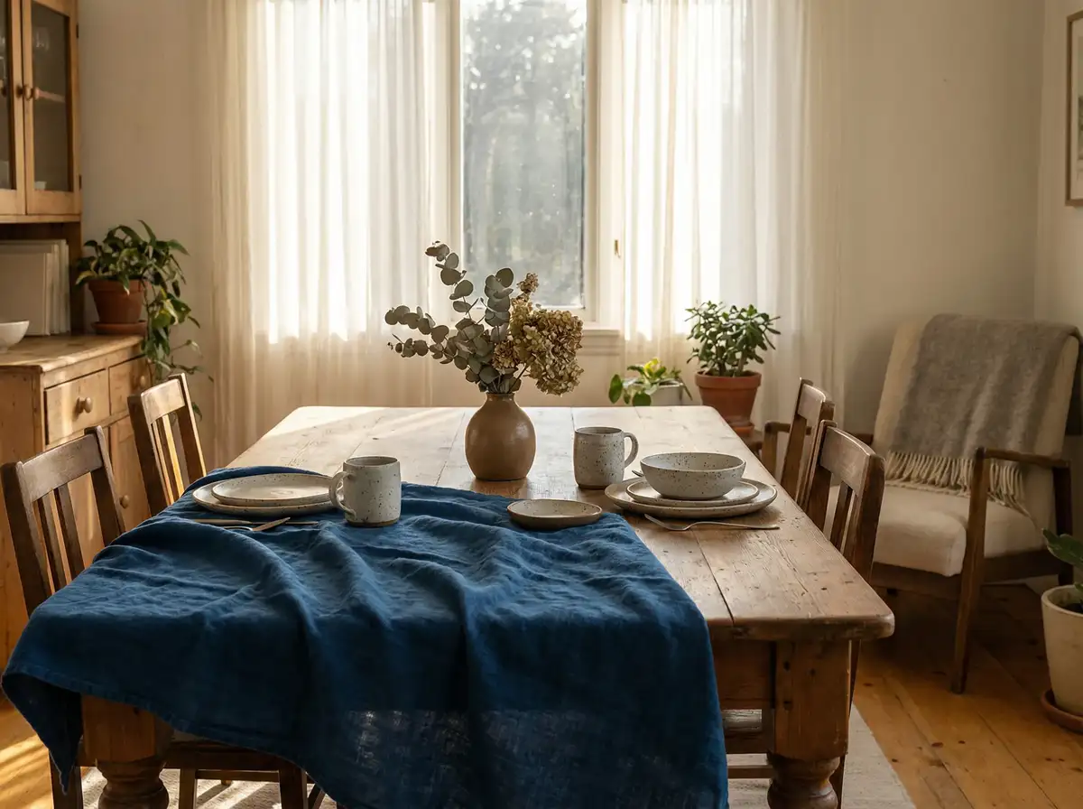 手染靛蓝桌布 - 植物染餐桌布艺 | 麻豆视频
